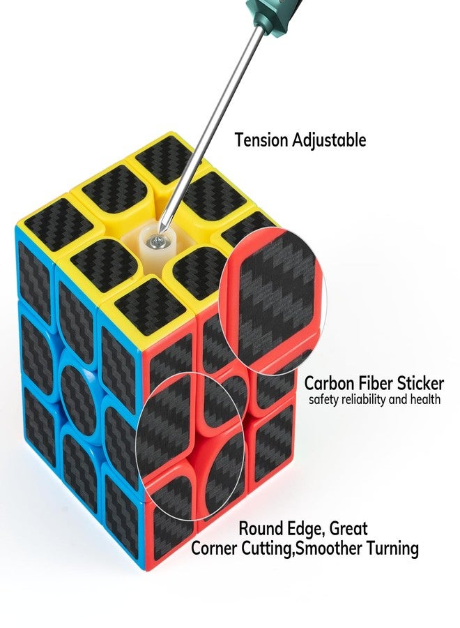 nabreeli Carbon Fiber Sticker Speed Cube Set: 2x2x2 3x3x3 Pyramid Magic Cube Set, Puzzle Cube Toys Birthday Party Christmas Stocking Stuffers Gift for Kids - Image 2
